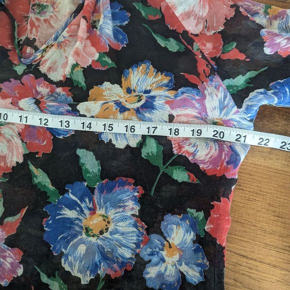 Floral gauzy vintage tie neck peter pan collar blouse M - Picture 10 of 15